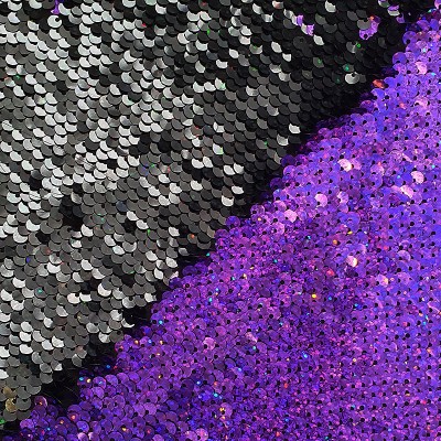 31-1 Фиолетово-лиловый - черный, двусторонняя пайеточная ткань на трикотаже